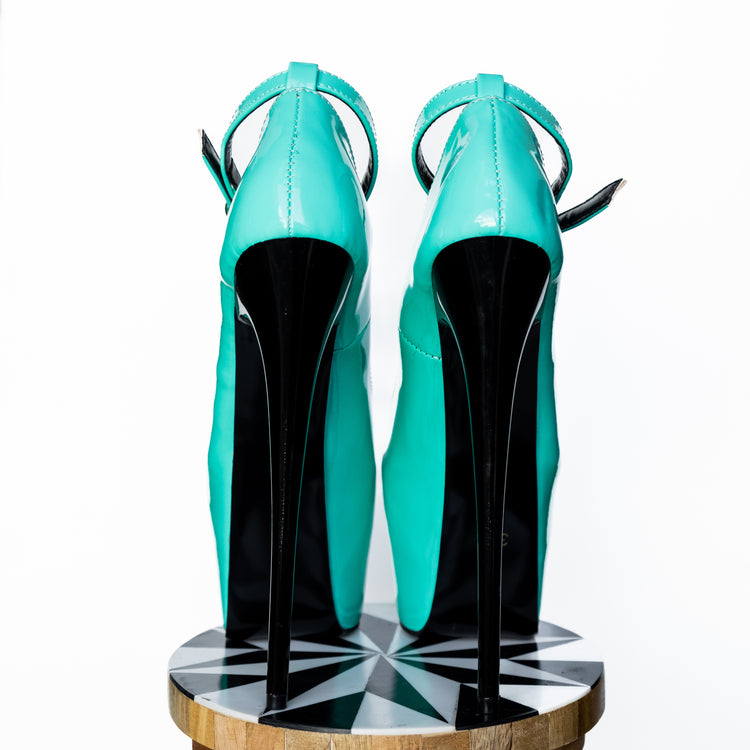 Nile Green Gloss Ankle Strap High Heel Pumps