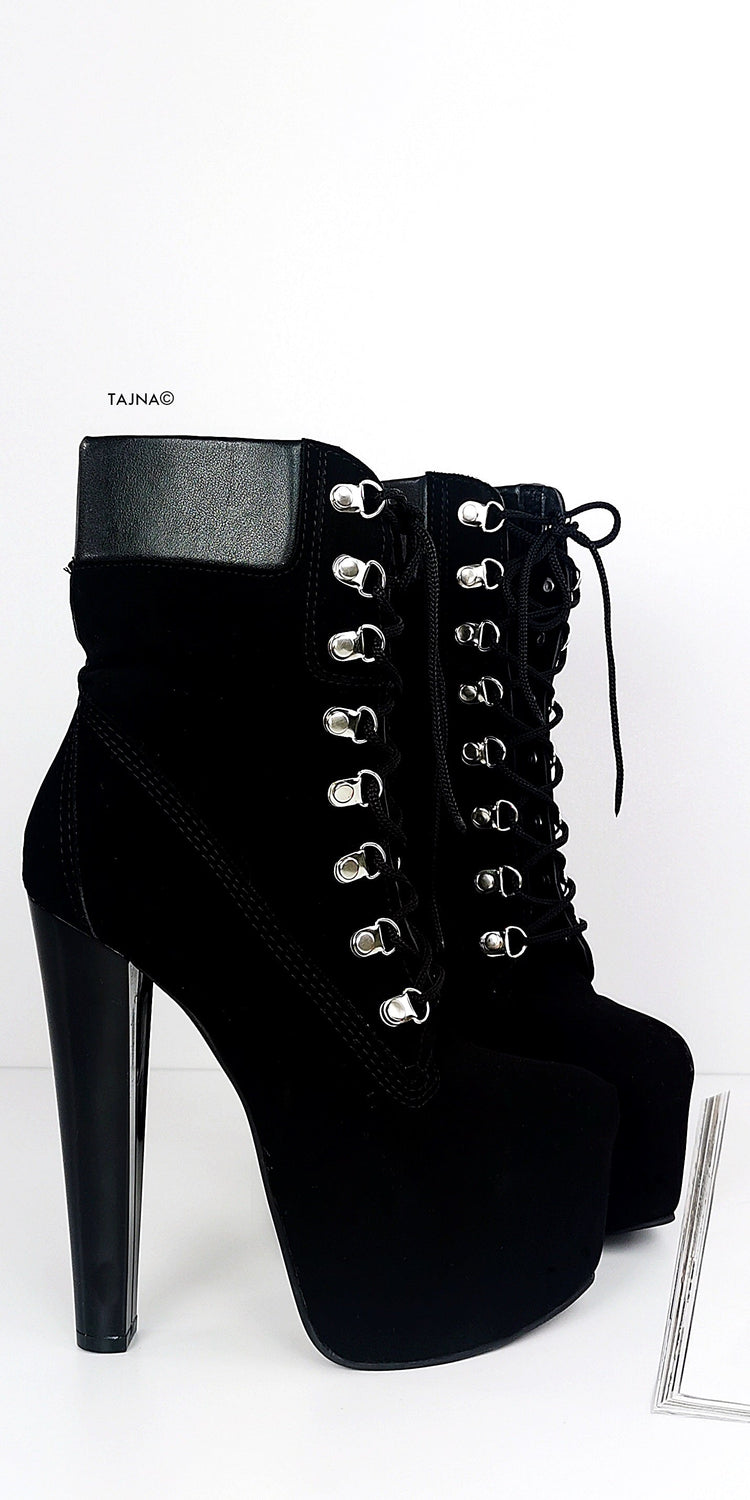 Timber Lace Up Black Suede Ankle Boots - Tajna Club