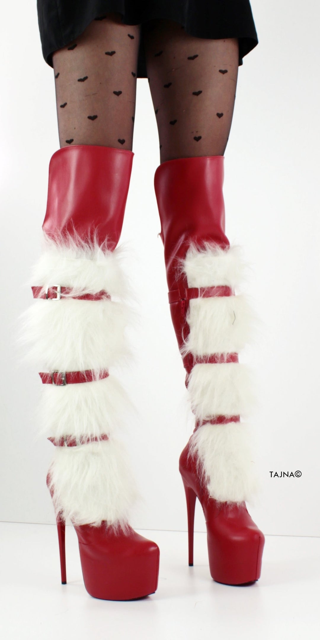 Red Matte Belted Over Knee Santa Boots - Tajna Club