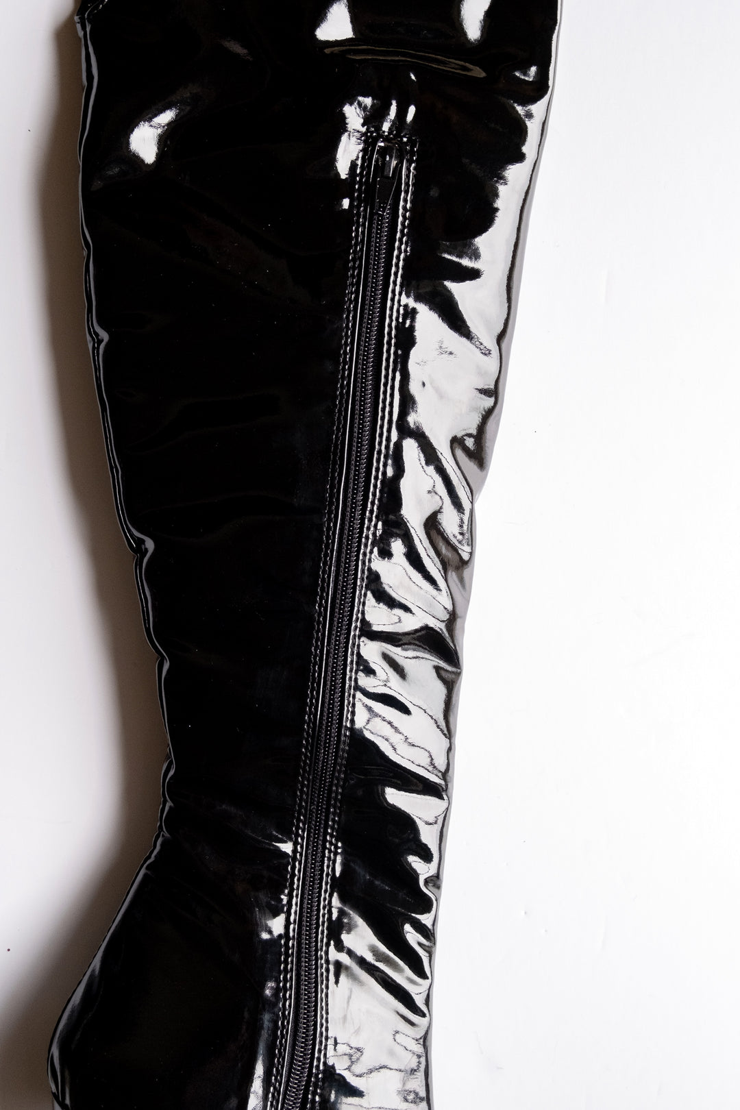 Black Pink Gloss Corset Detail Over Knee Boots