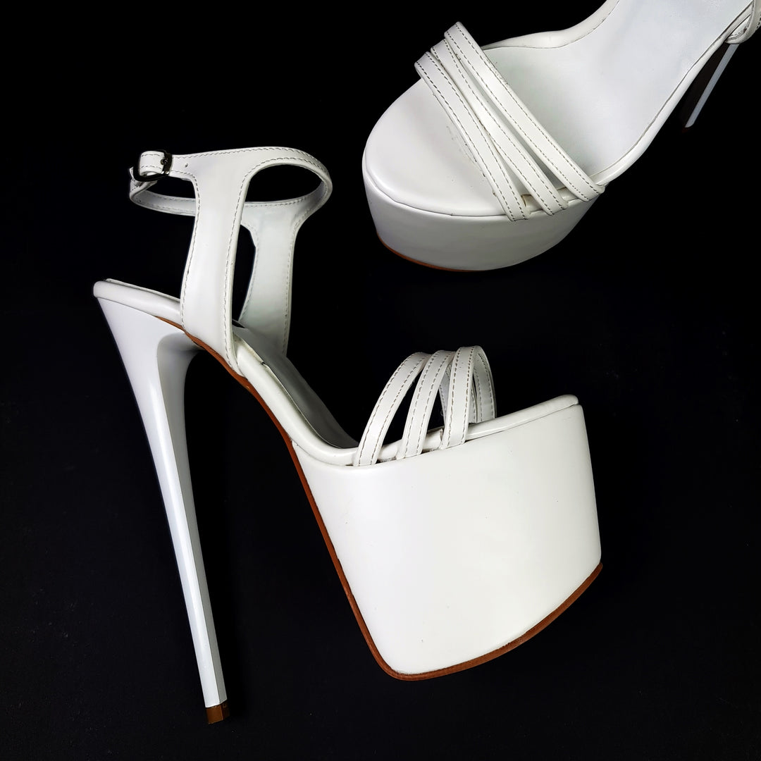 White Matte High Heel Platform Sandals