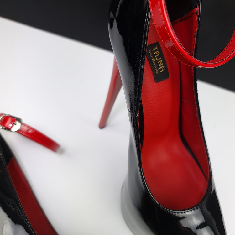 Red Black Gloss Ankle Strap High Heel Pumps