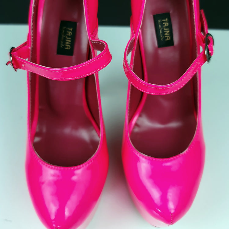 Neon Pink Gloss Mary Jane High Heel Pumps Tajna Club