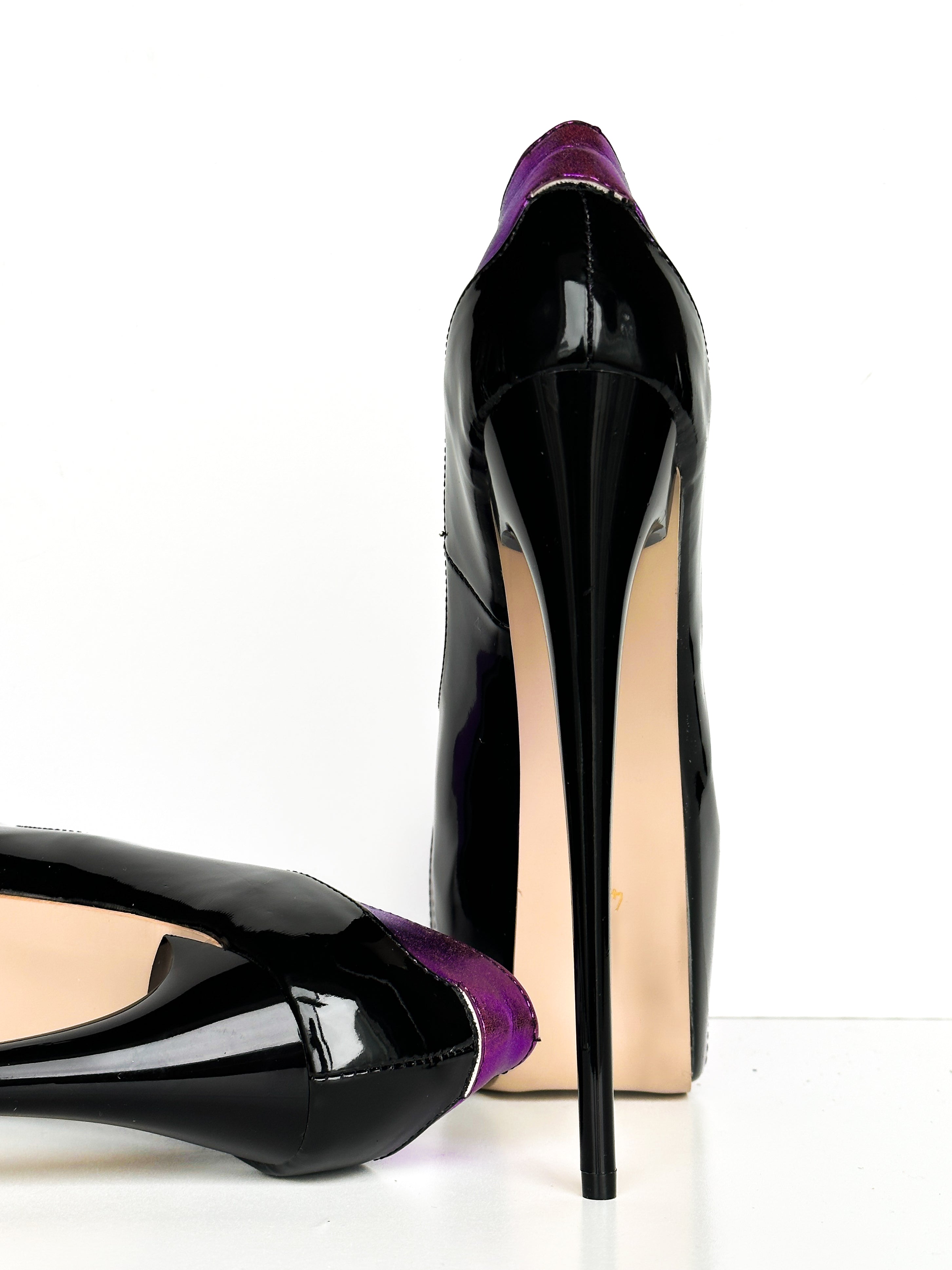 Metallic Purple Detail Black Gloss High Heel Pumps