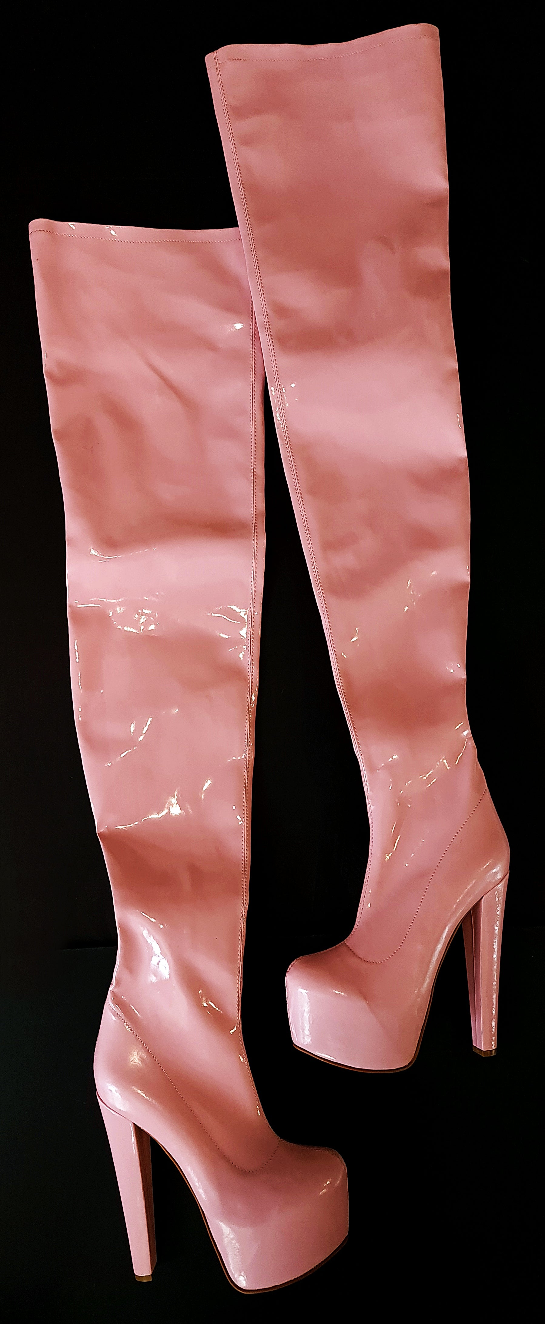 Light Pink Gloss Thigh High Long Boots