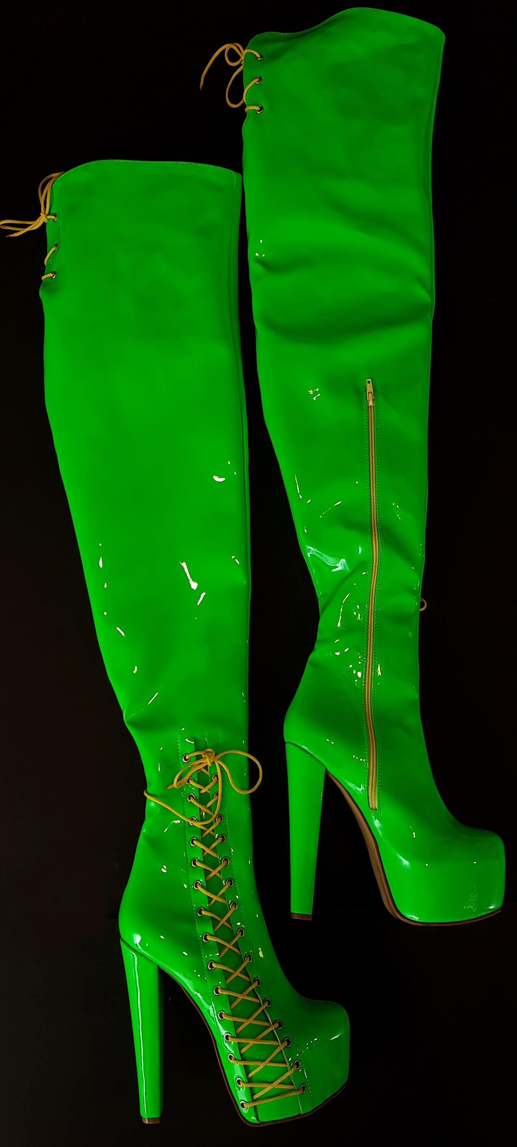 Neon green knee high boots hotsell