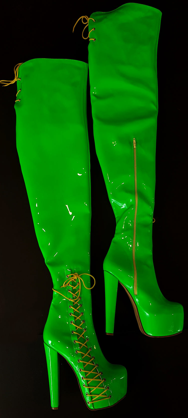 80 cm Extra Thigh High Corset Style Boots Green Neon
