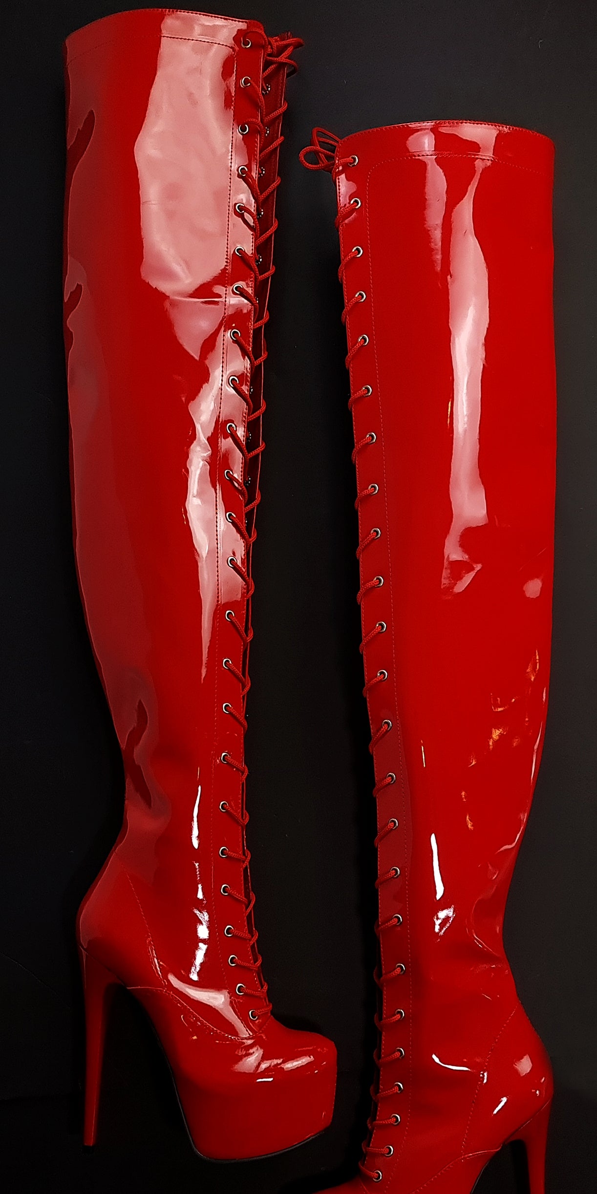 Red Gloss Thigh High Gladiator Long Boots