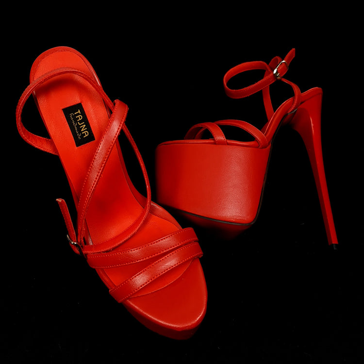 Red Matte High Heel Platform Sandals