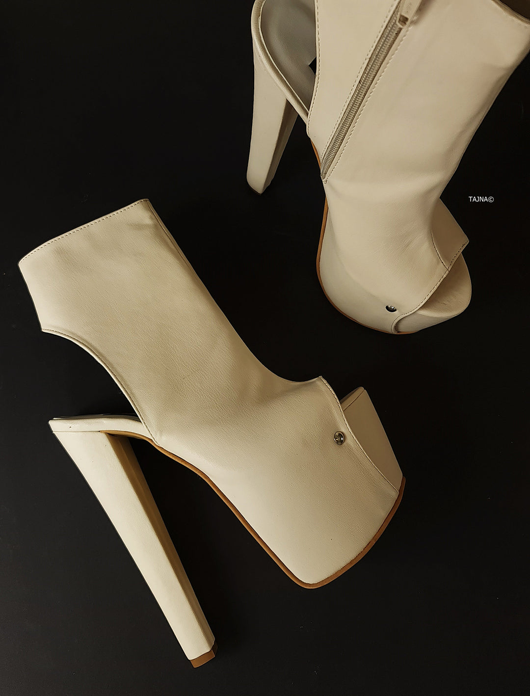 Nude Cream Back Detail Chunky Ankle Cut Heels