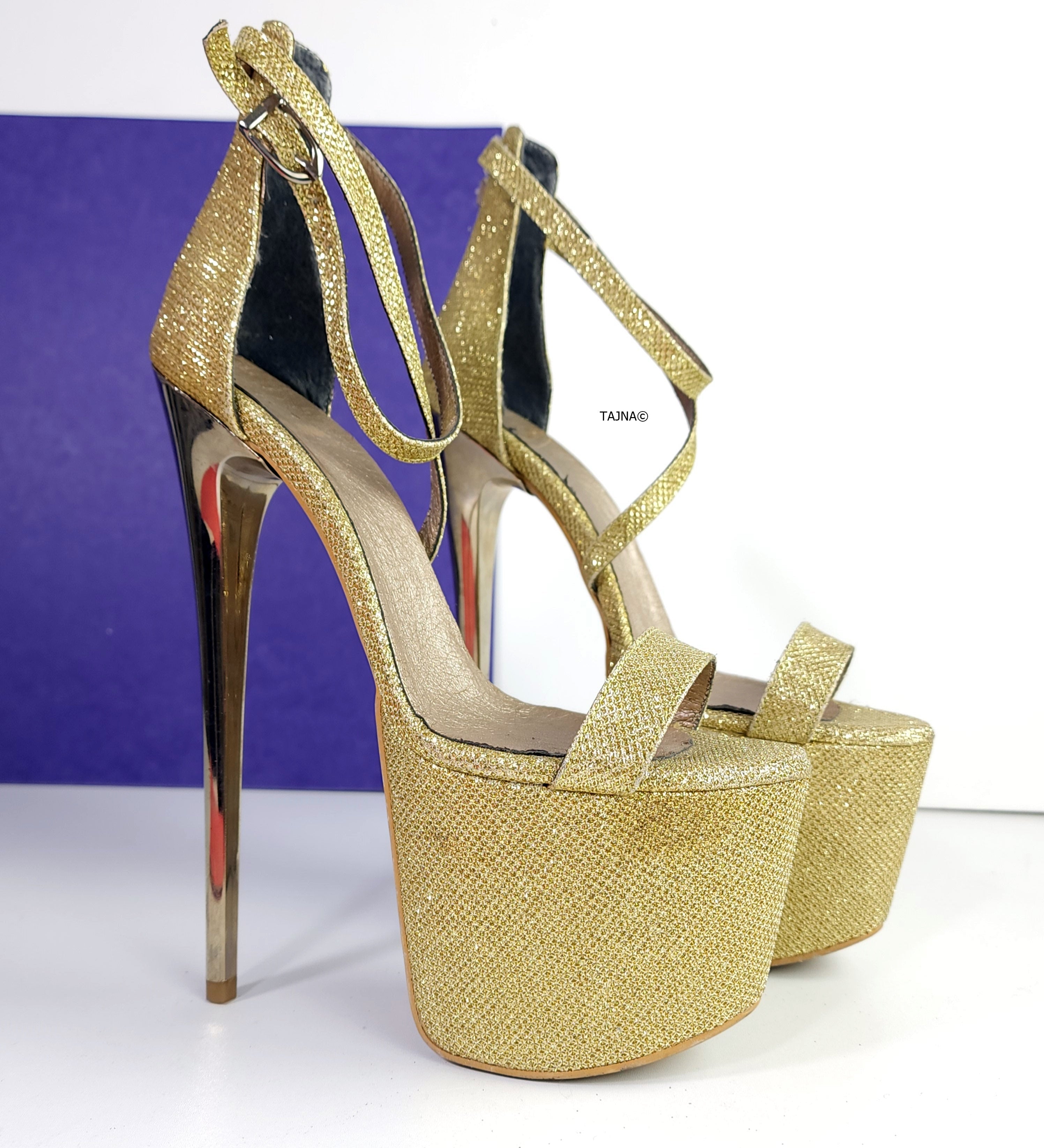 Gold Shimmer Thin Strap Metallic High Heels