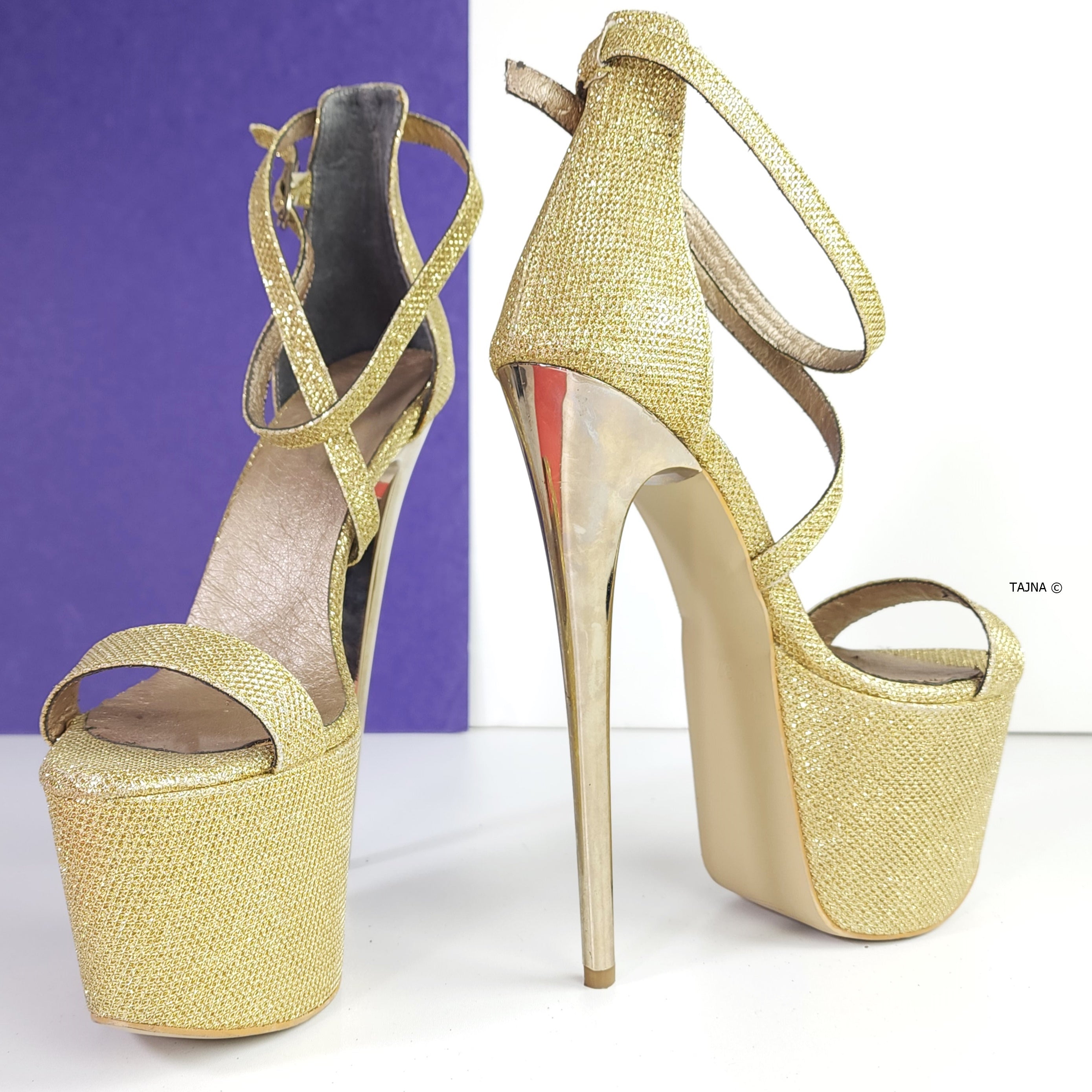 Gold Shimmer Thin Strap Metallic High Heels Tajna Shoes Tajna Club