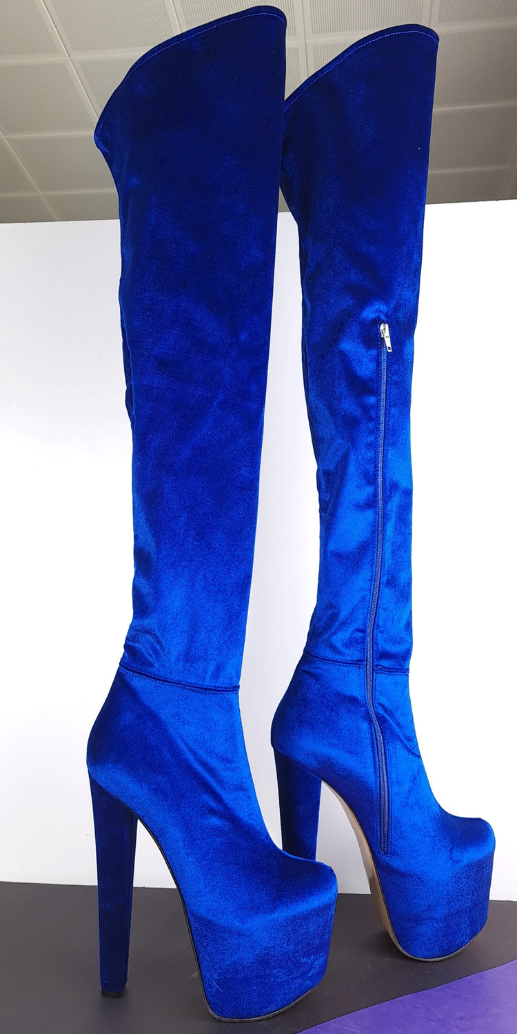 Parlament Blue Suede Velvet Thigh High Boots