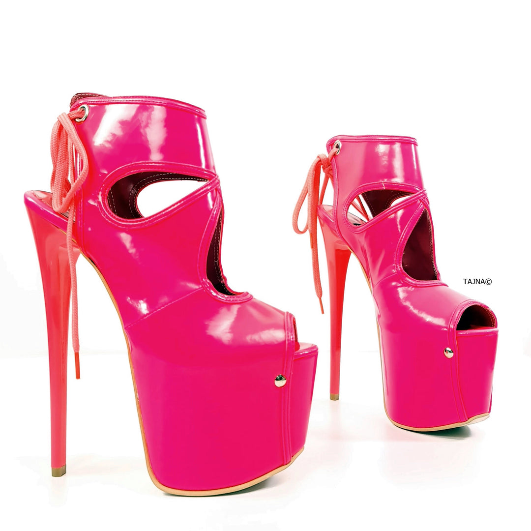 Neon Pink Gloss Open Back Designer High Heels