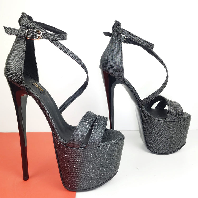Gray Black Shimmer Print High Heel Sandals