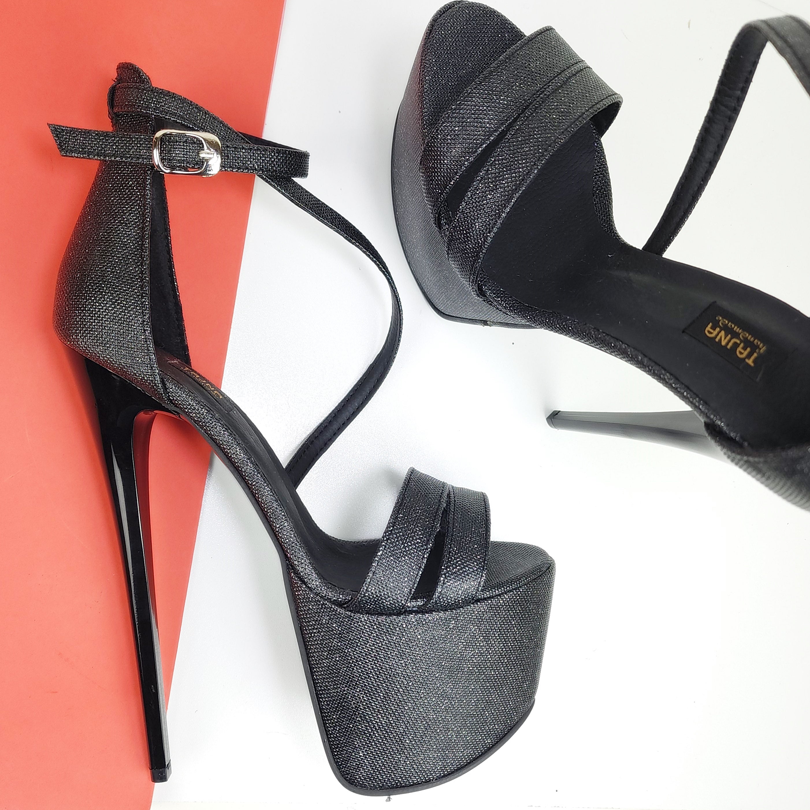 Gray Black Shimmer Print High Heel Sandals