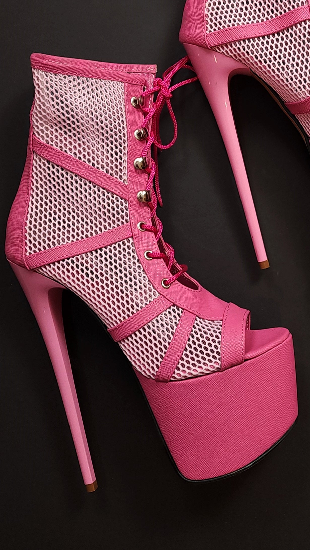 Pink fishnet sale heels