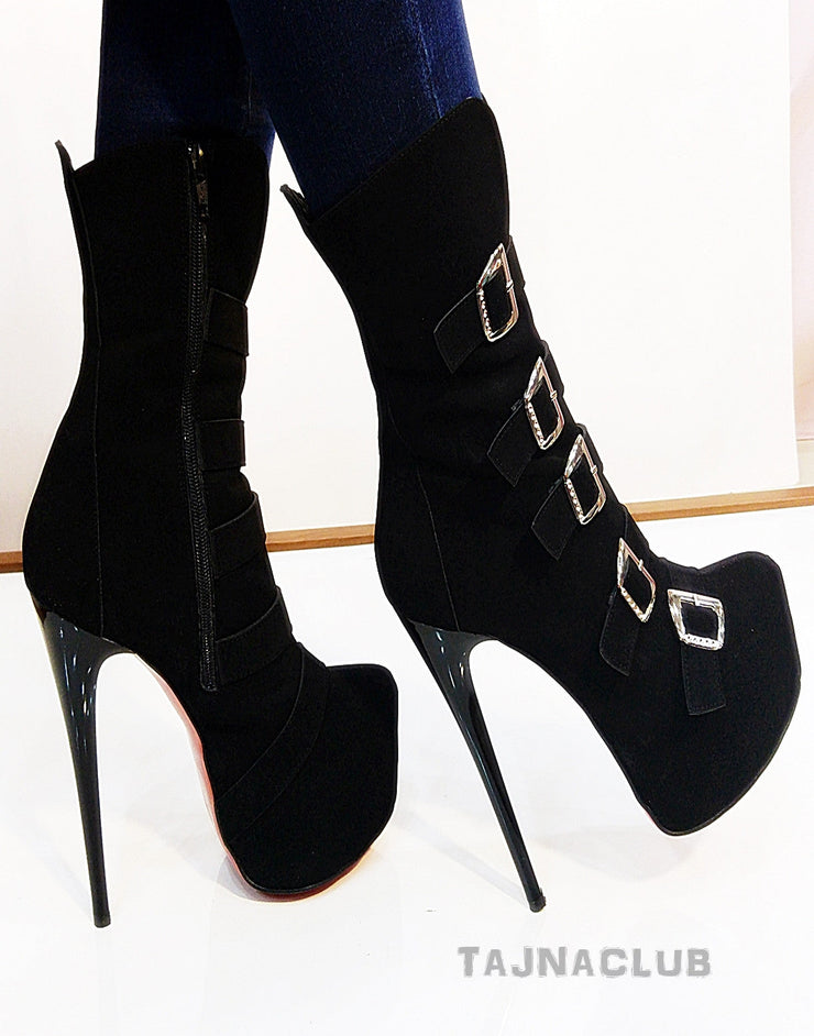 Midcalf Belt Buckle Black Boots Platform High Heel Shoes | Tajna Club EU44 /UK10/ USw13 / Other (Please State Below) / 16-17 cm