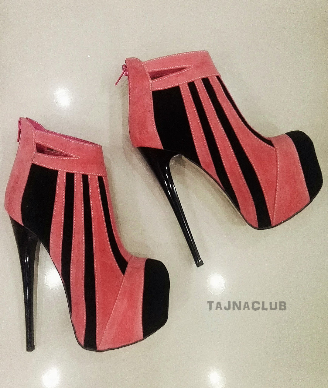 Coral Pink Zipper Back Platform Ankle Boots - Tajna Club