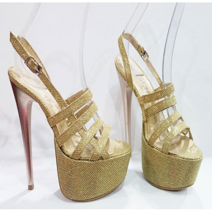 Tajna Club Gold Sparkle Ankle Strap High Heels