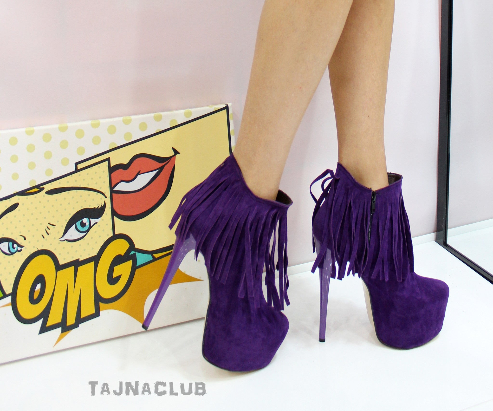 Purple Fringed Platform Ankle Boots - Tajna Club