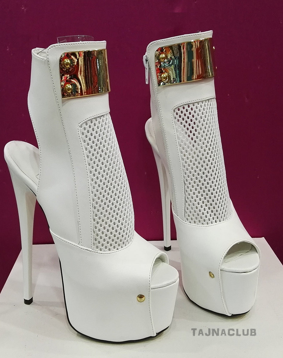 Mary Jane White Peep toe Open Heel Boots Platform High Heel Shoes ...