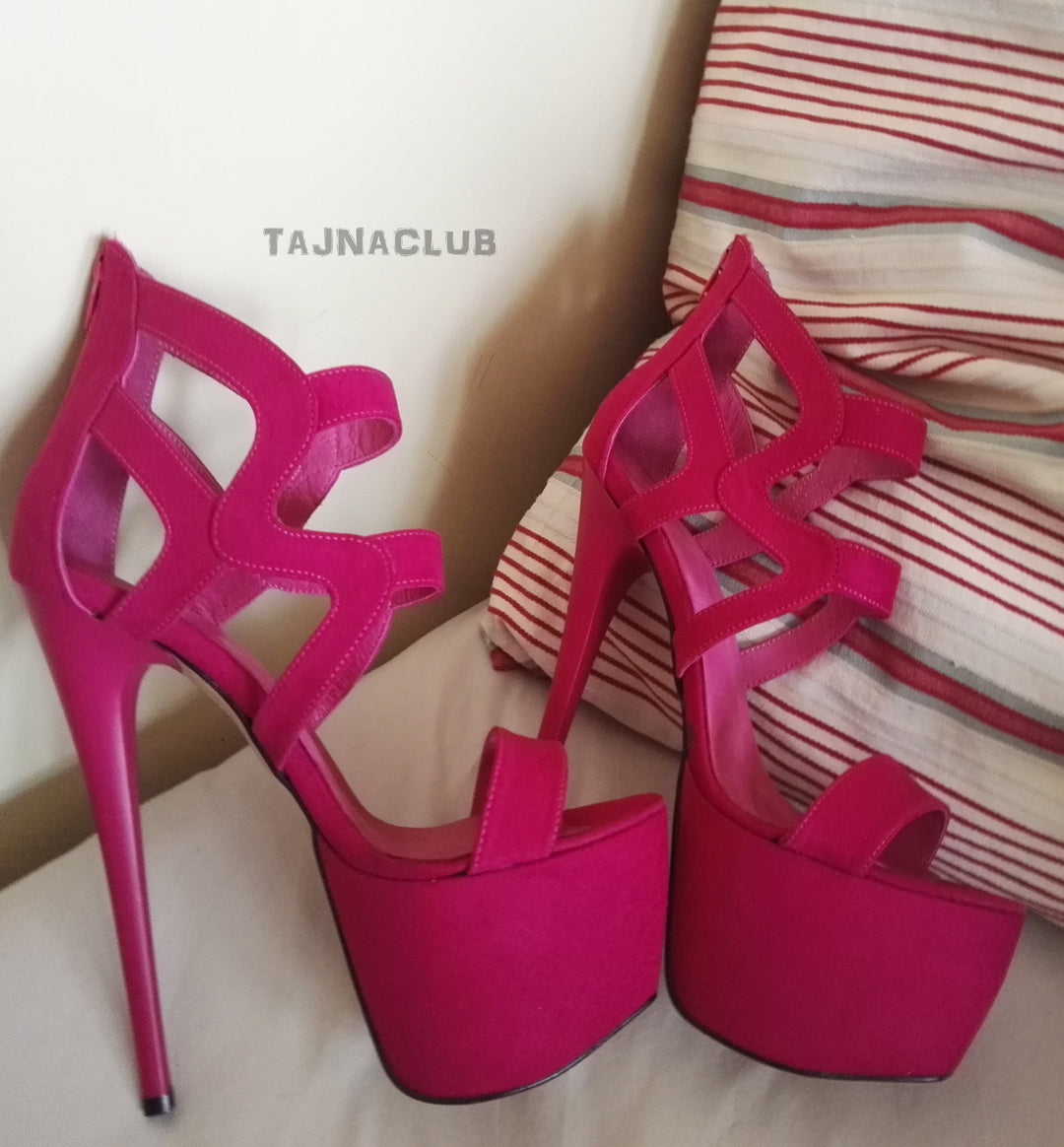 Cut Out Hot Pink Strapy Peep Toe Sandals - Tajna Club