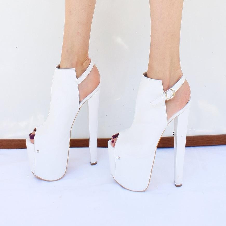 White Peep Toe Chunky High Heel Platform Shoes - Tajna Club