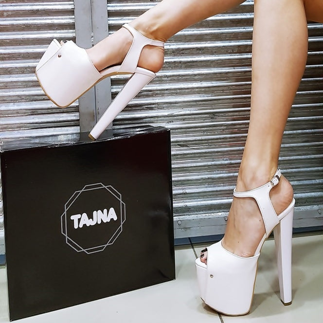 White Patent Leather Peep Toe Platform Heels - Tajna Club