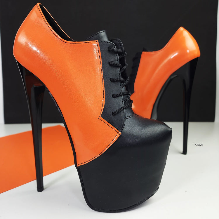 Black Orange Halloween Lace Up Boots - Oxford - Tajna Club Shoes Booties