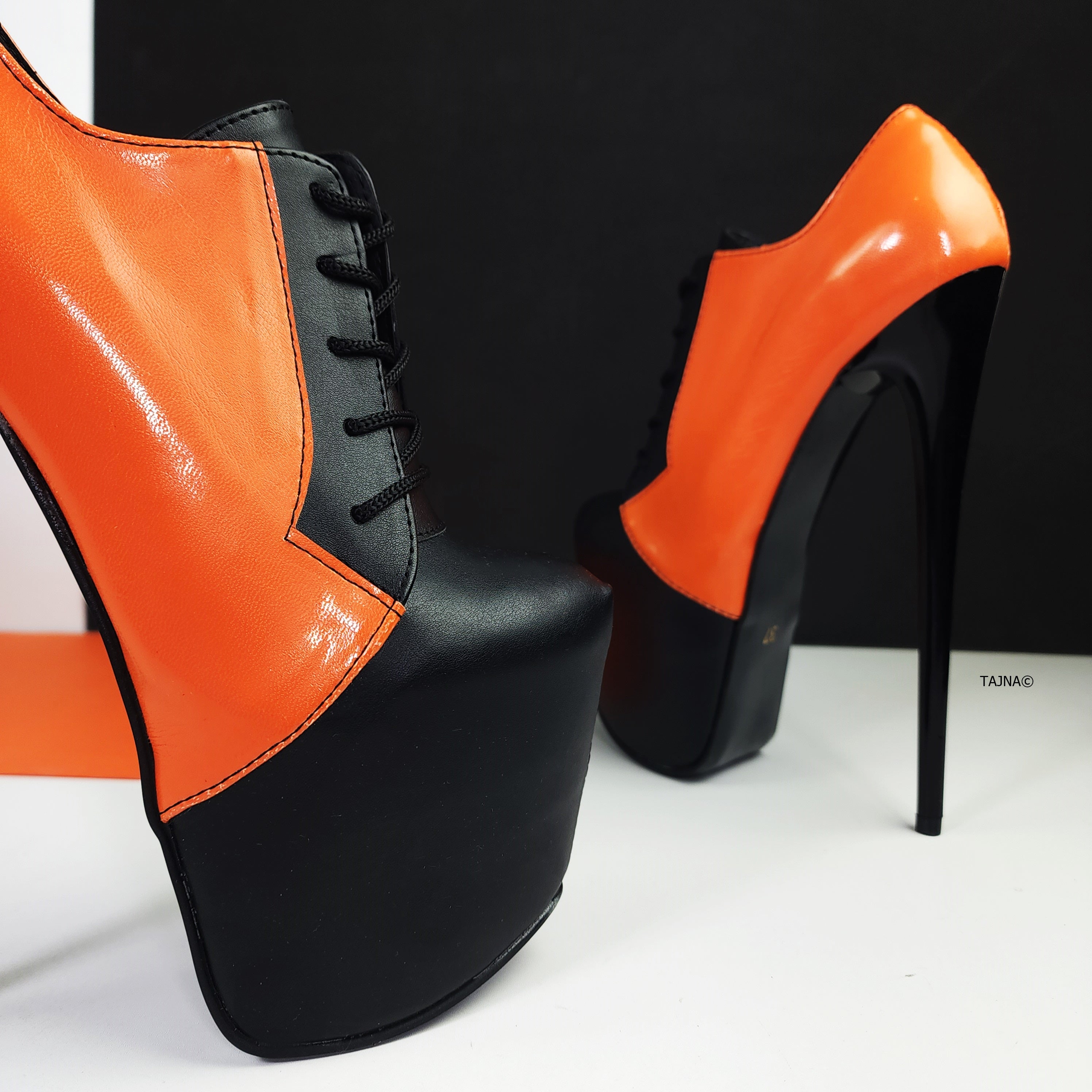 Black Orange Halloween Lace Up Boots - Oxford - Tajna Club Shoes Booties