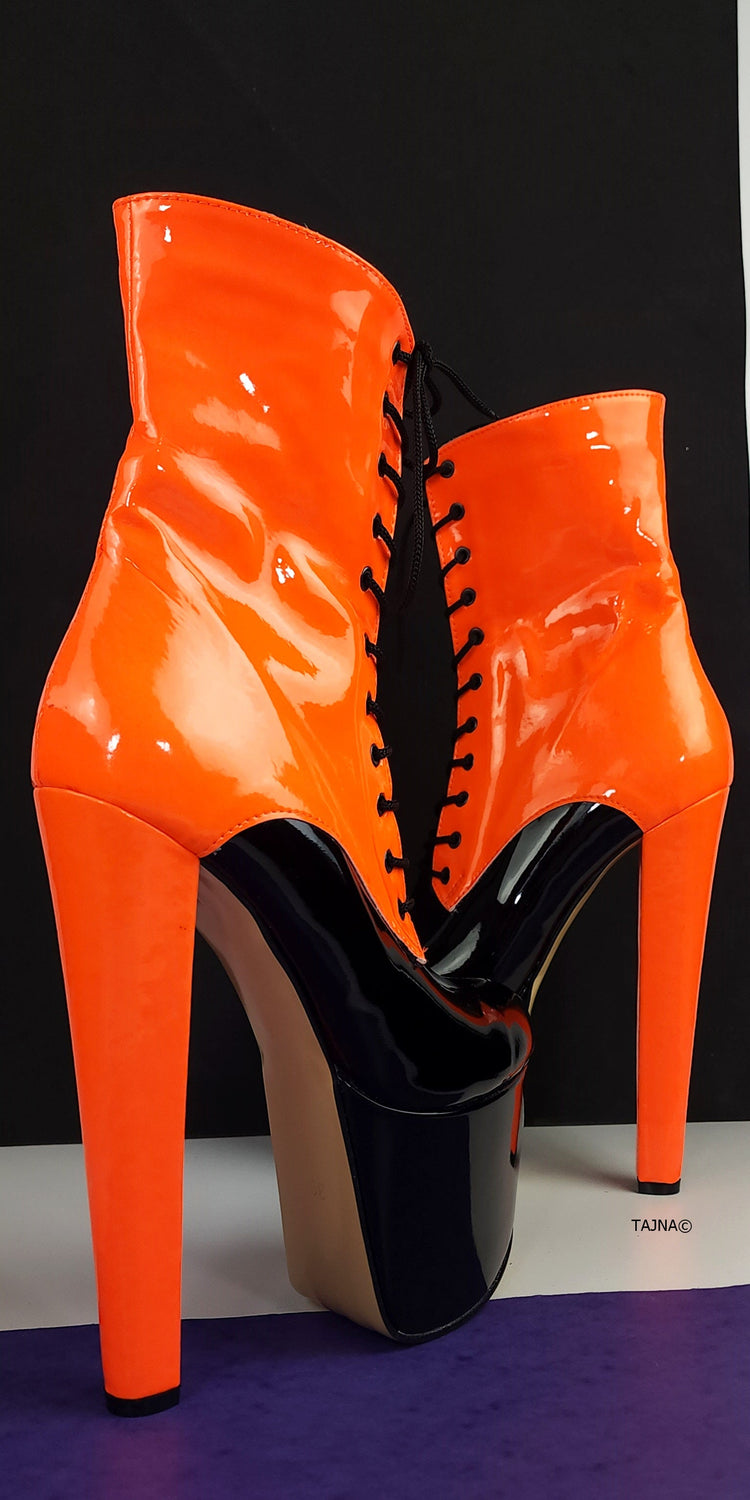 Orange Neon Black Multi Colour Chunky Heel Boots Tajna Club Halloween