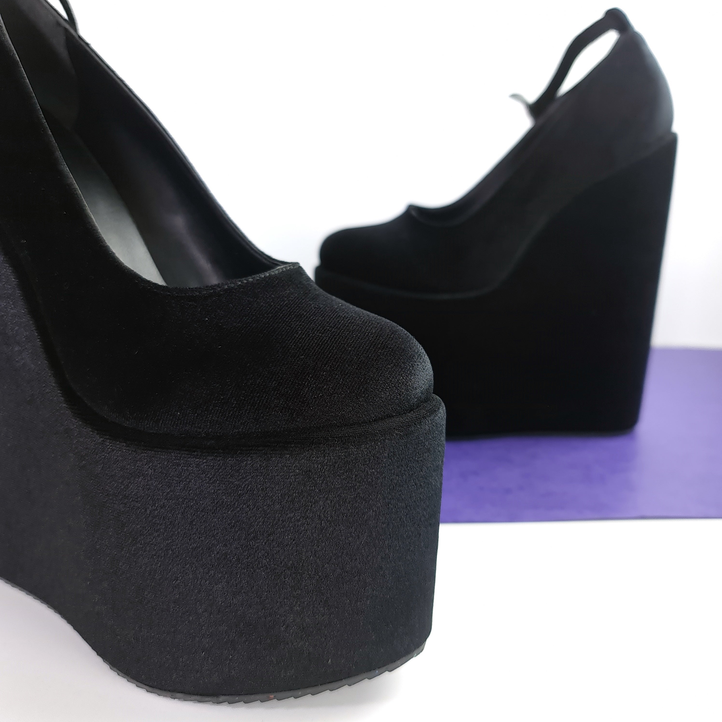 Black Velvet Ankle Strap Heel Wedges Tajna Shoes Tajna Club