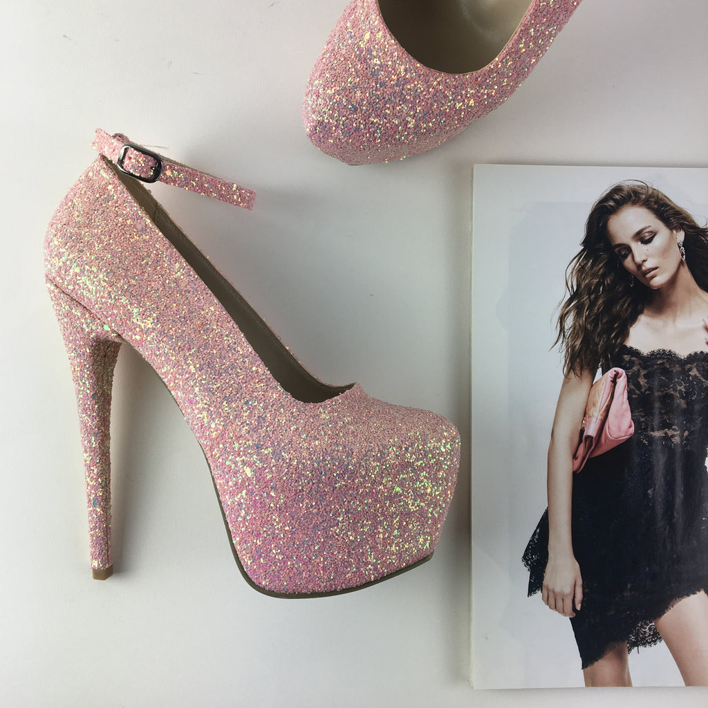 Hot pink glitter heels hotsell