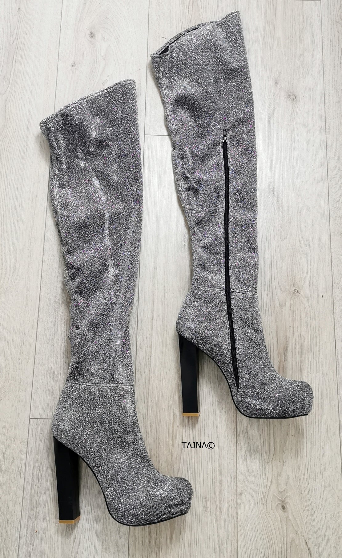 Silver shiny boots on sale