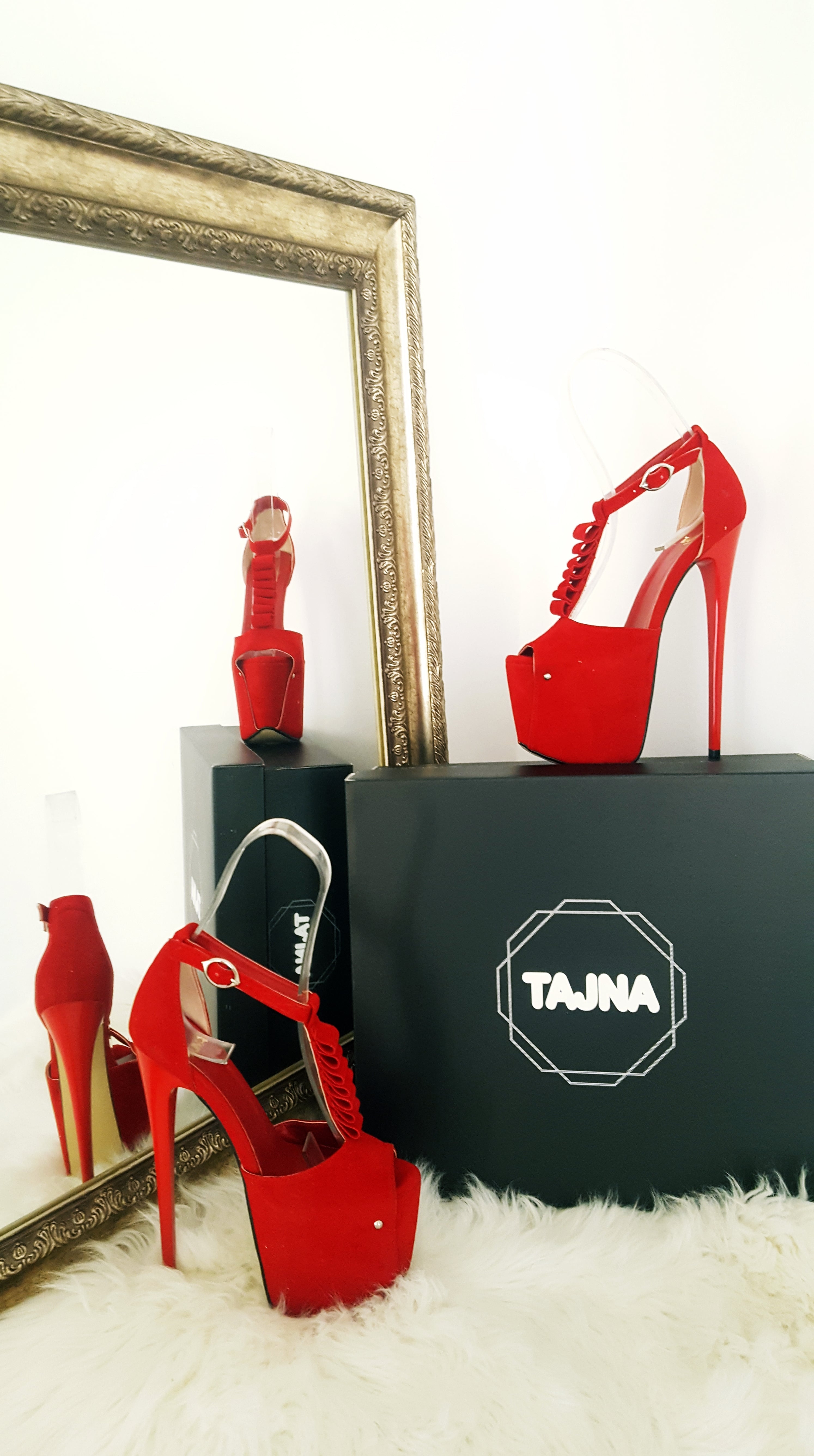 Red Multi Ribbon High Heel Platform Shoes - Tajna Club
