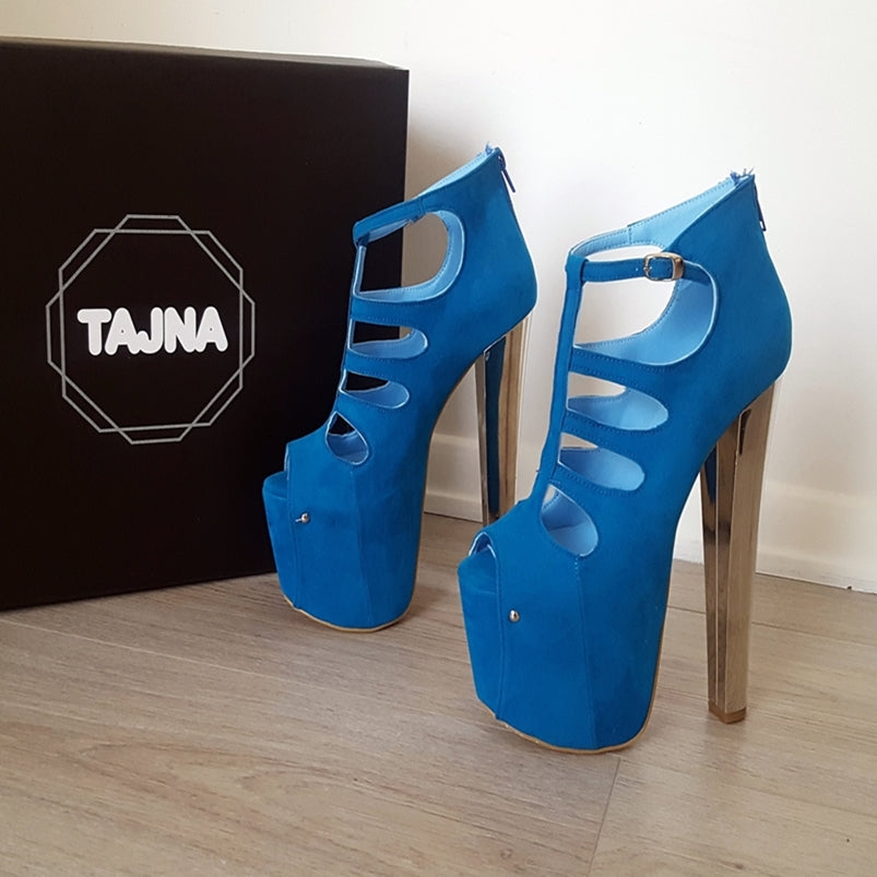Blue Faux Suede High Heel Platform Shoes - Tajna Club