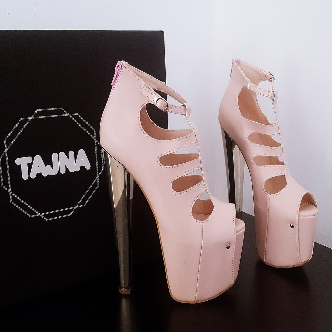 Light Pink Cage High Heel Platform Shoes - Tajna Club