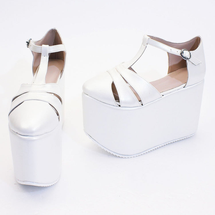 Ivory White Wedge Platform Shoes - Tajna Club