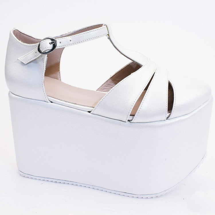 Ivory White Wedge Platform Shoes - Tajna Club