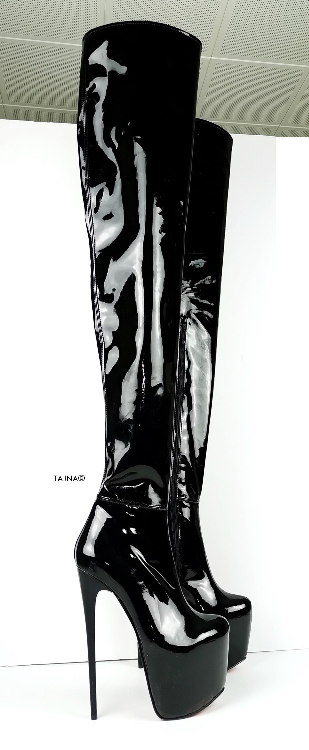 Black Patent 100 cm Extreme Ultra High Thigh Boots - Tajna Club