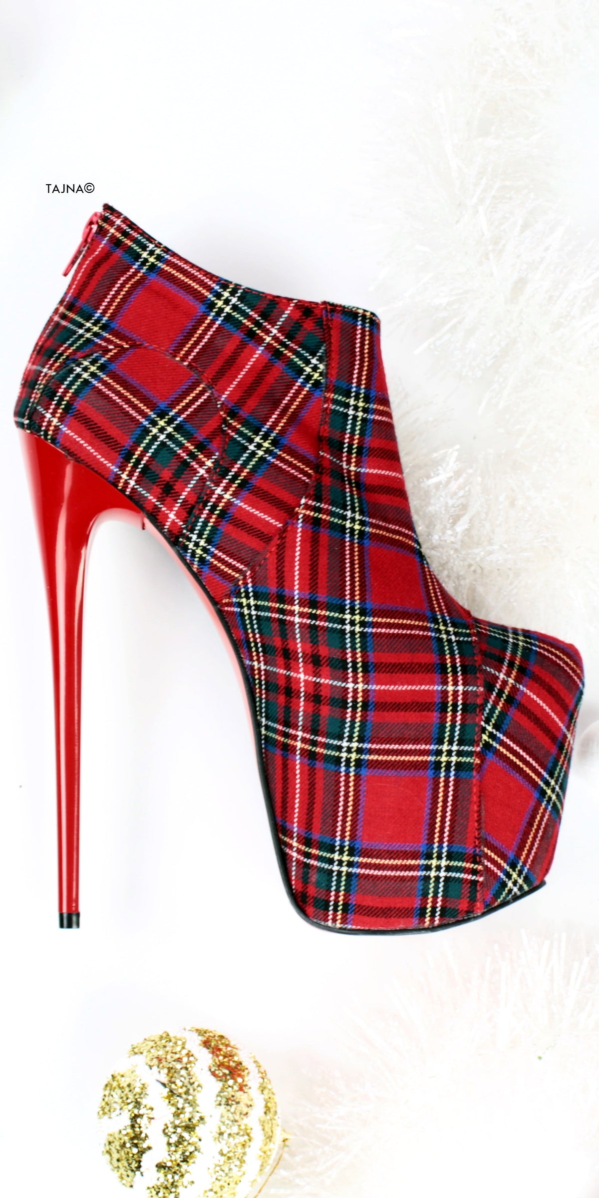 Red Tartan Ankle High Heels - Tajna Club