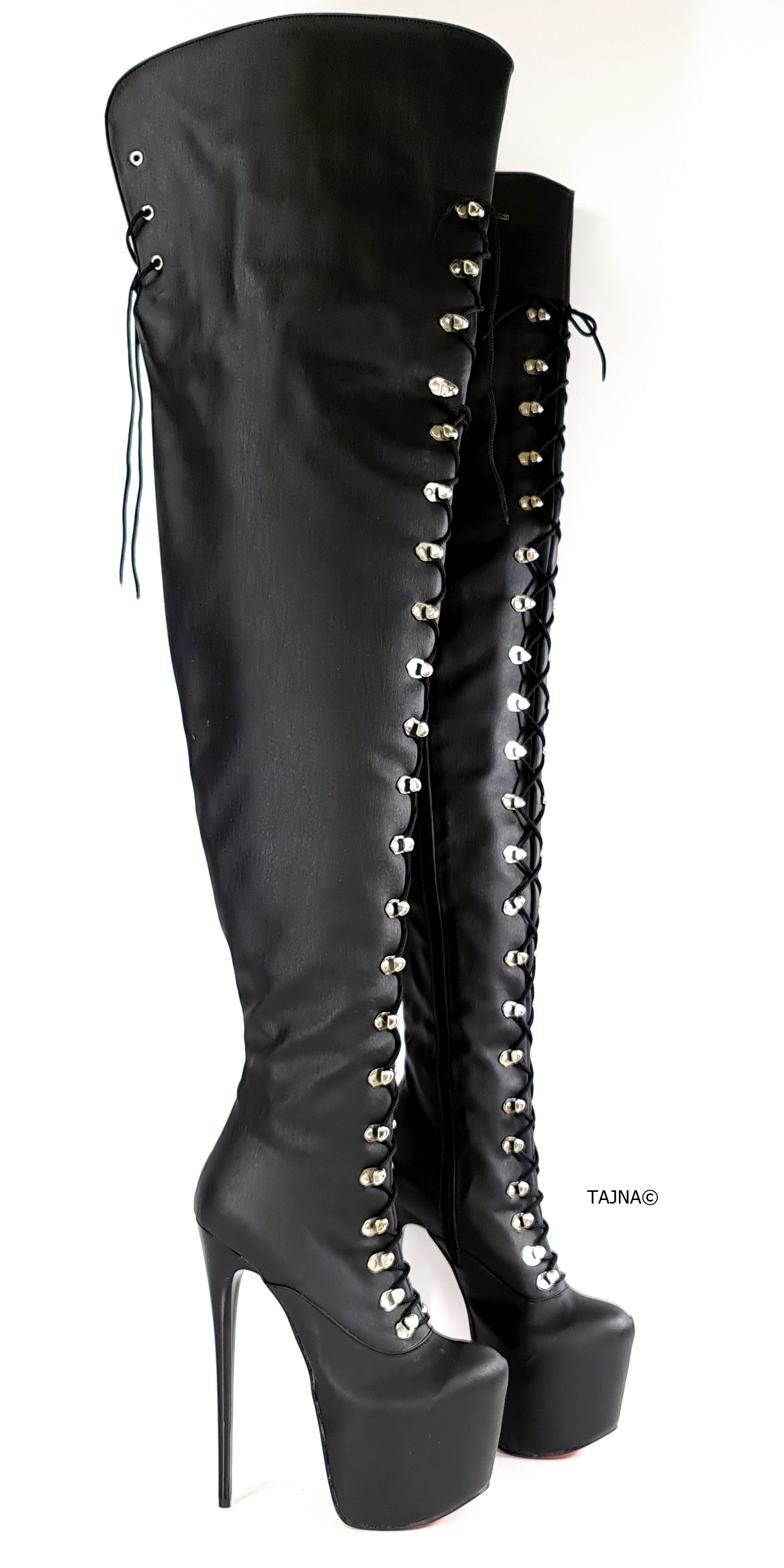 80 cms Black Extra Thigh High Military Boots Tajna Shoes Tajna Club