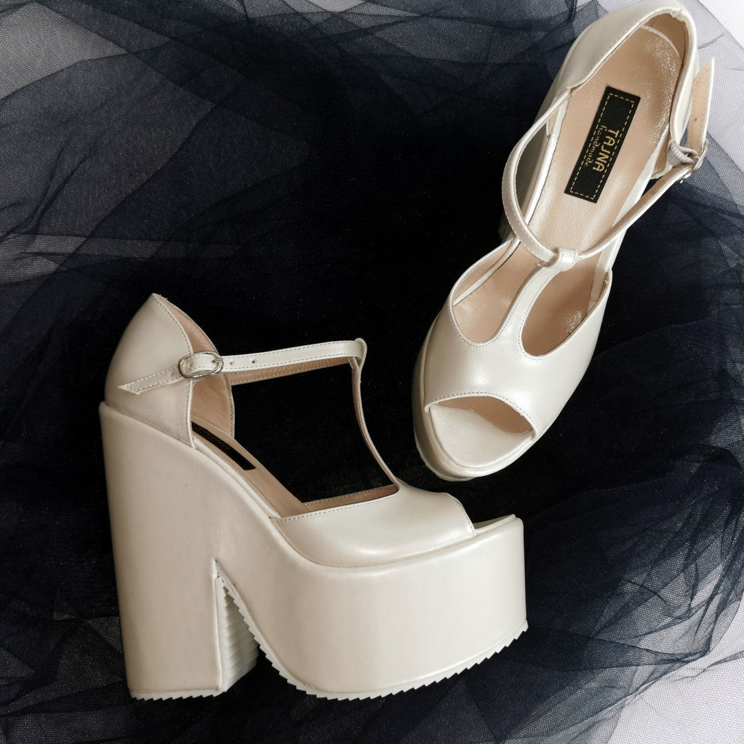 Ivory White Wedge Bridal Shoes - Tajna Club