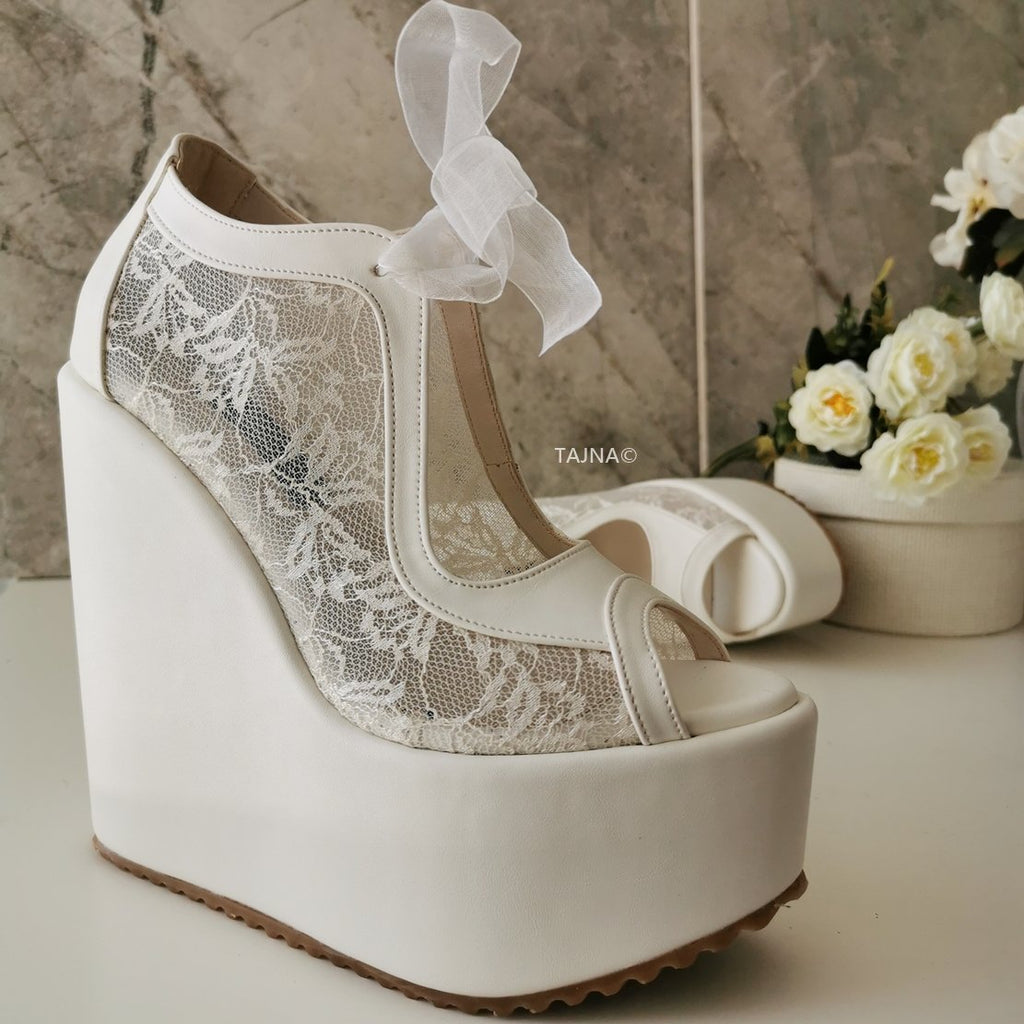 Lace High Heel Wedding Wedge Shoes Tajna Shoes Tajna Club