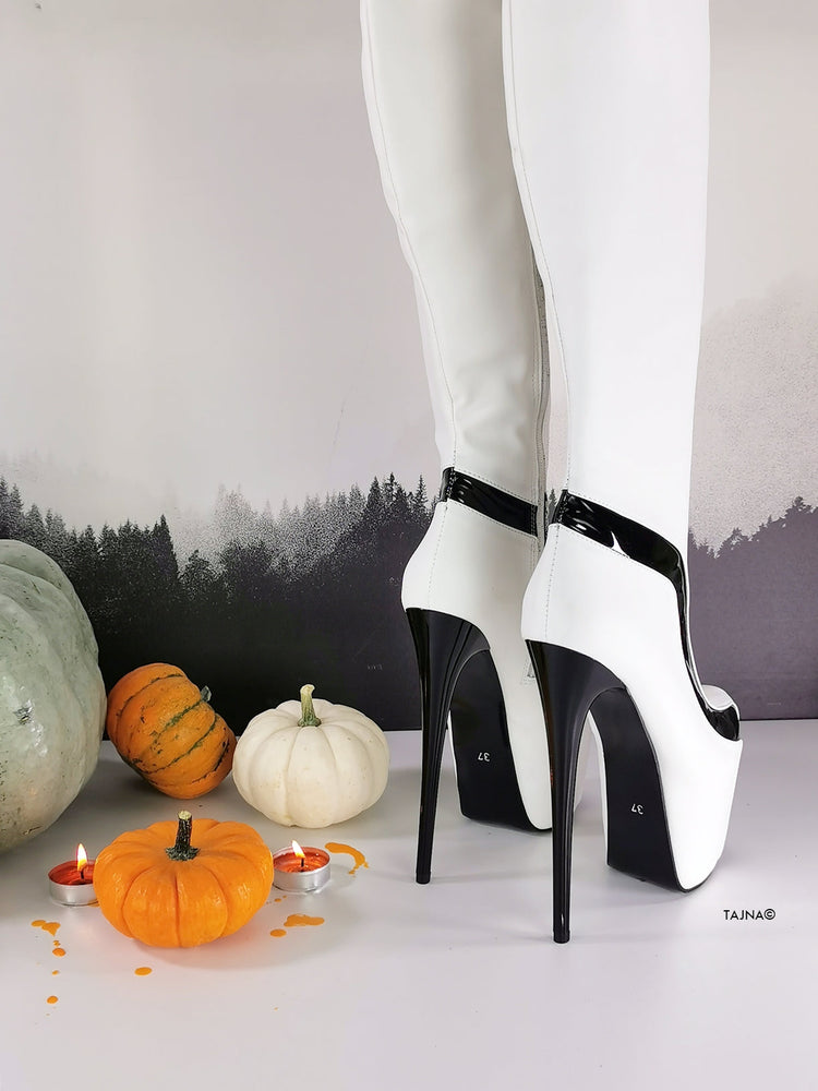 Black Side Detail White Knee High Boots - Tajna Club