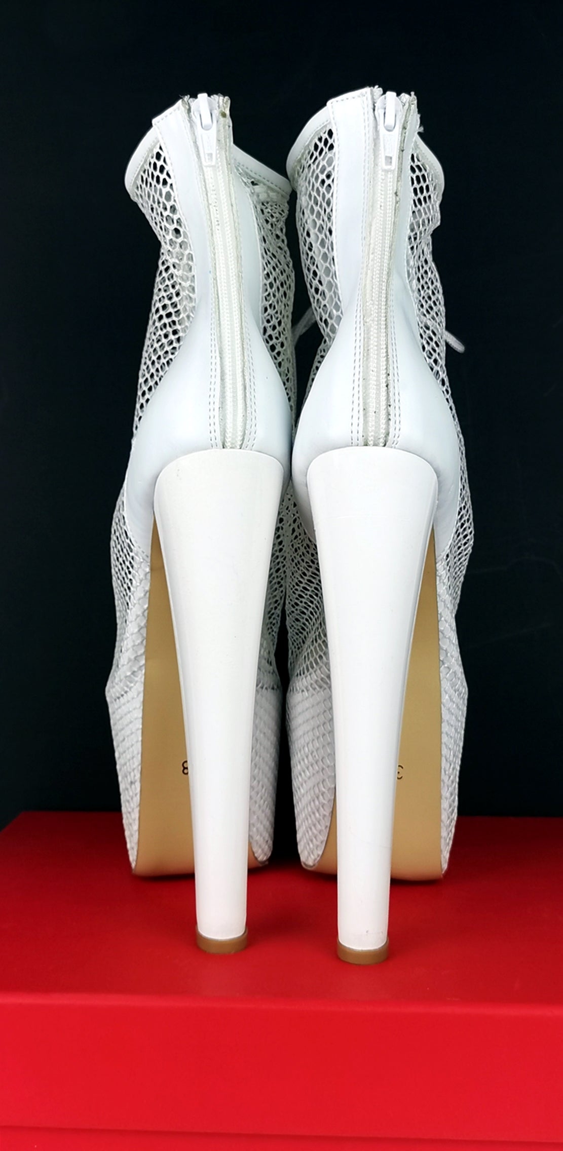 White Fishnet Lace Up Booties - Tajna Club