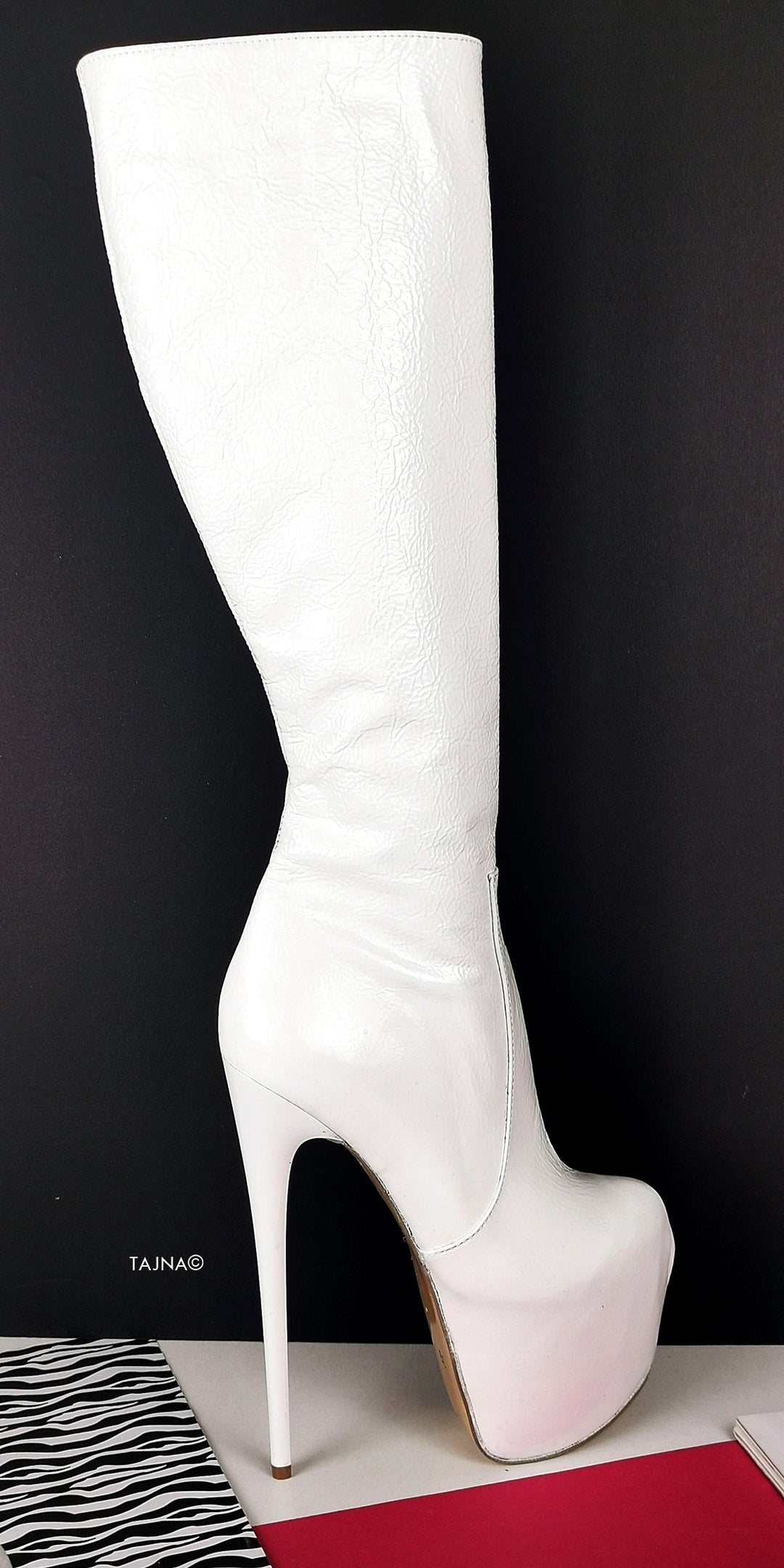 Full Genuine Leather White Lacquer Boots - Tajna Club
