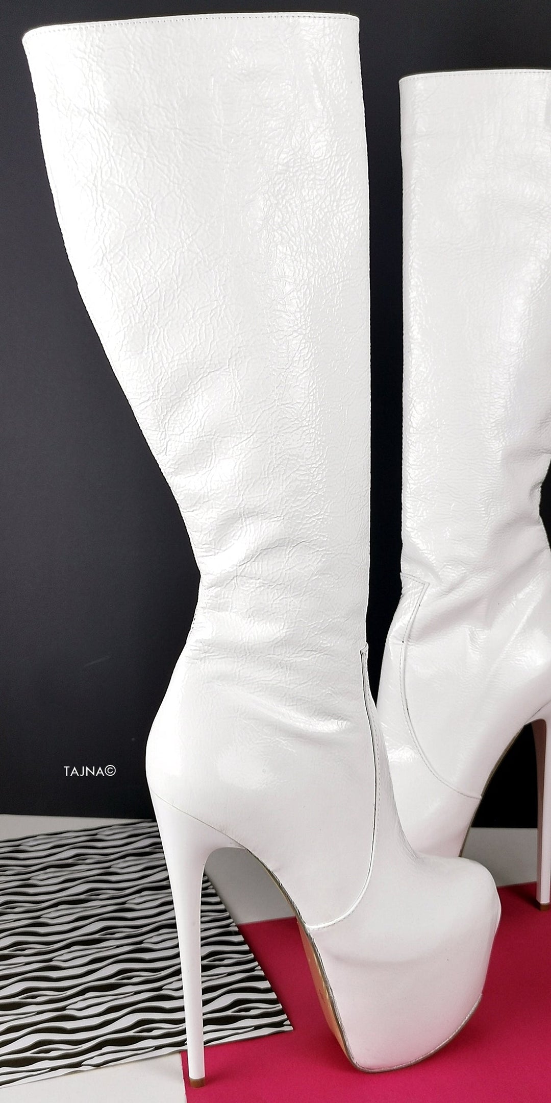 Full Genuine Leather White Lacquer Boots - Tajna Club