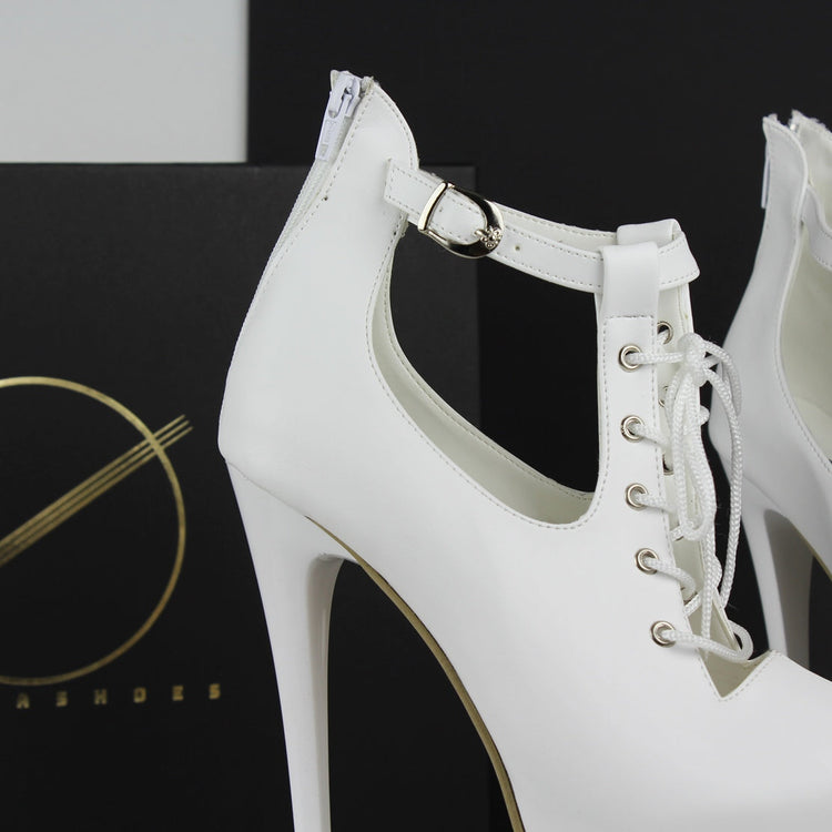 White Ankle Lace Up Detail High Heels - Tajna Club